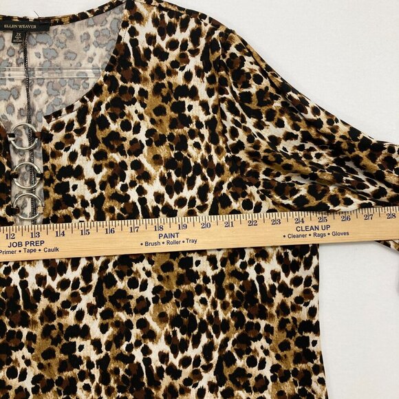Ellen Weaver size 2X Black Brown Leopard Print Keyhole Stretch Knit Pullover Top - Picture 6 of 10